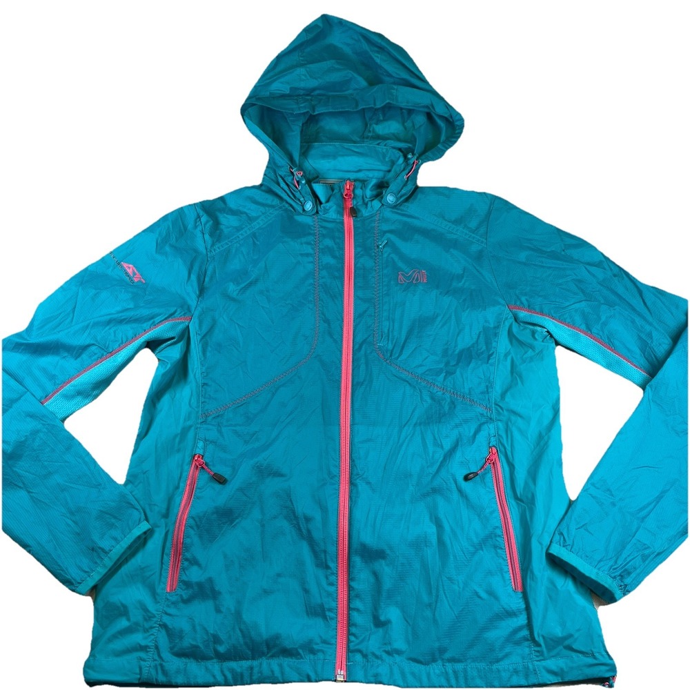 Millet‎ Jacket Women Pink Blue Hooded Windbreaker Lightweight Full Zip S/M